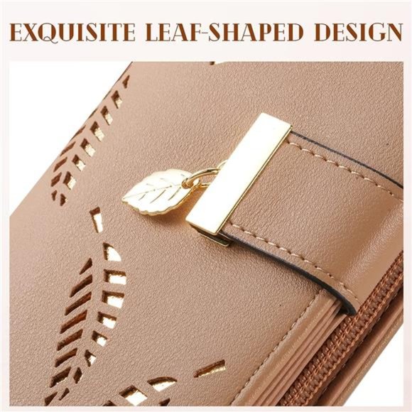 Women's Long Leaf Bifold Wallet Leather Card Holder Purse Zipper Buckle Clutch - Picture 2 of 6